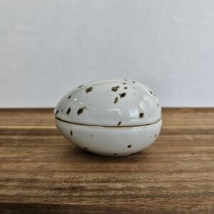 Vintage Dansk Speckled Egg Trinket Box Ceramic Off White Brown Glazed